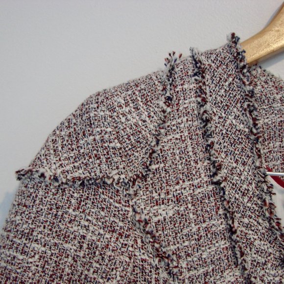 Banana Republic Tweed Linen Blend Jacket Blazer Fringe Collarless Size 4 - Picture 8 of 16